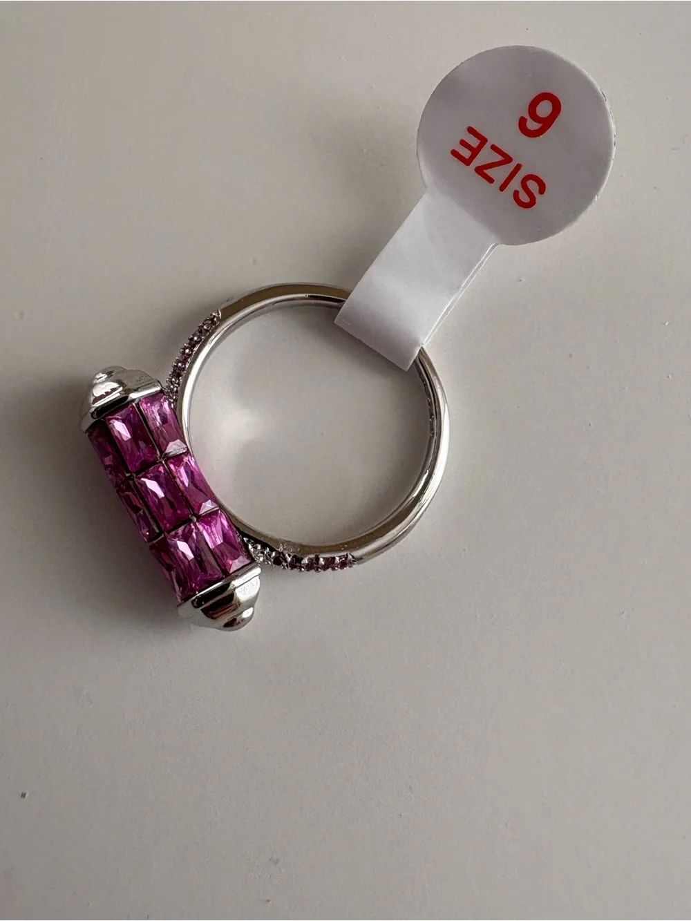 Bomb Party Triple Threat Ring RG88572 Rose Corundum Rhodium Plating